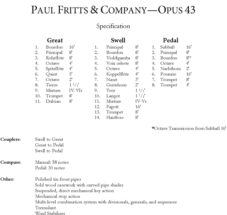 Fritts Opus 43 Specification